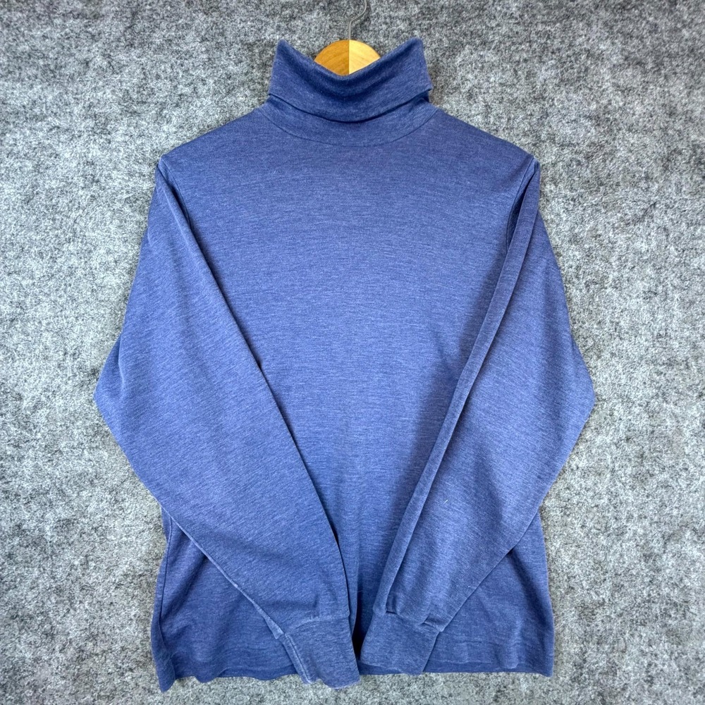 Vintage LL Bean Top Women Medium Blue Cotton Turtleneck Basic Layering